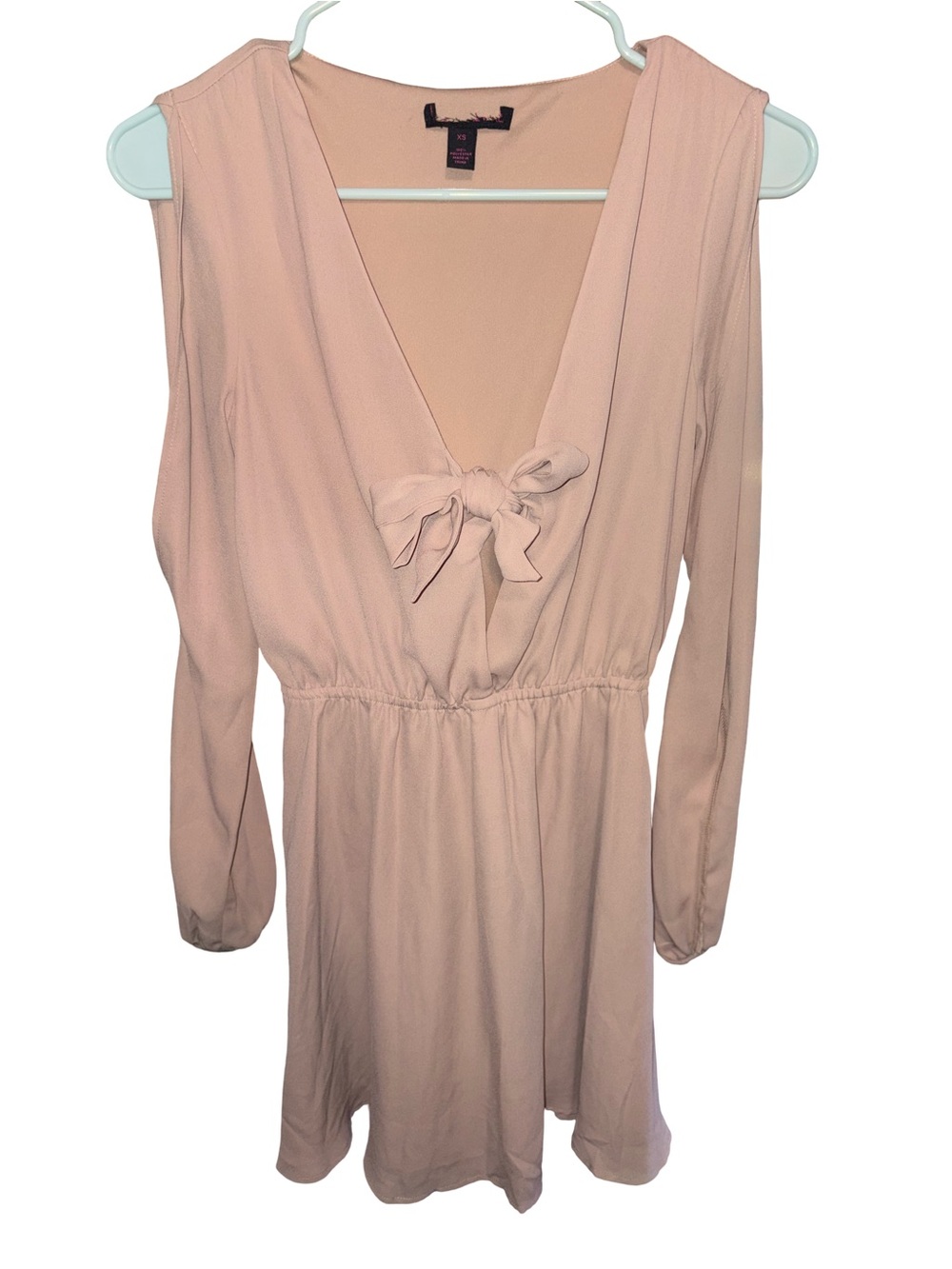 Material Girl Blush Pink V-Neck Midi Dress with Front Tie